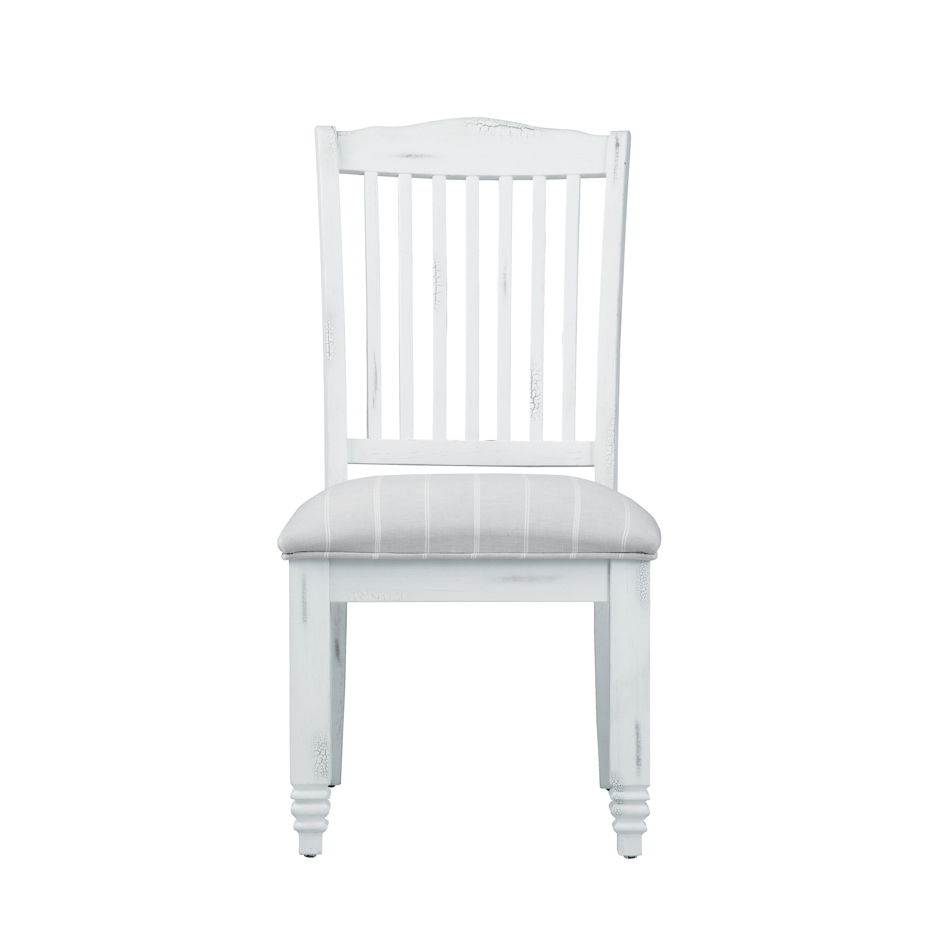 Emerald Home Centerville Antique White And Acorn Gray Dining Chair With Rustic Finish And Striped Upholstered Seat Set Of Two - 