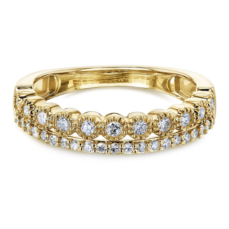 Annello by Kobelli 10k Yellow Gold 1/4 Carat TDW Mixed Set Double Row Diamond Band