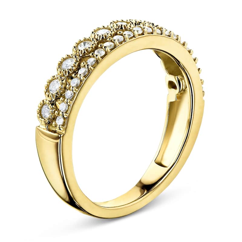 Annello by Kobelli 10k Yellow Gold 1/4 Carat TDW Mixed Set Double Row Diamond Band