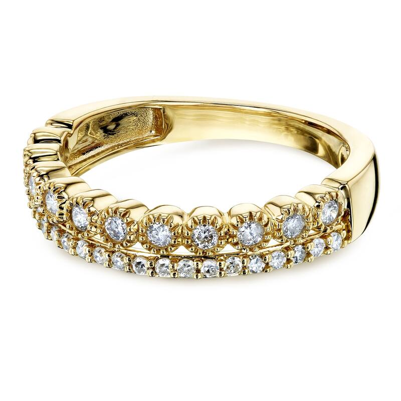 Annello by Kobelli 10k Yellow Gold 1/4 Carat TDW Mixed Set Double Row Diamond Band