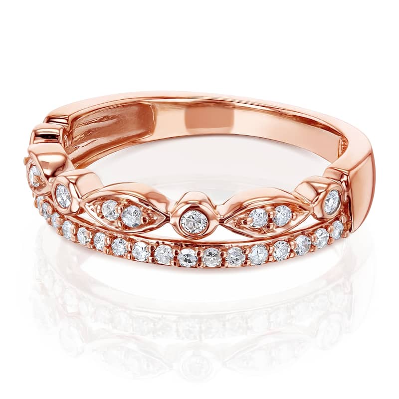 Annello by Kobelli 10k Rose Gold 1/4ct.tw Mixed Set Double Row Diamond Anniverary Band