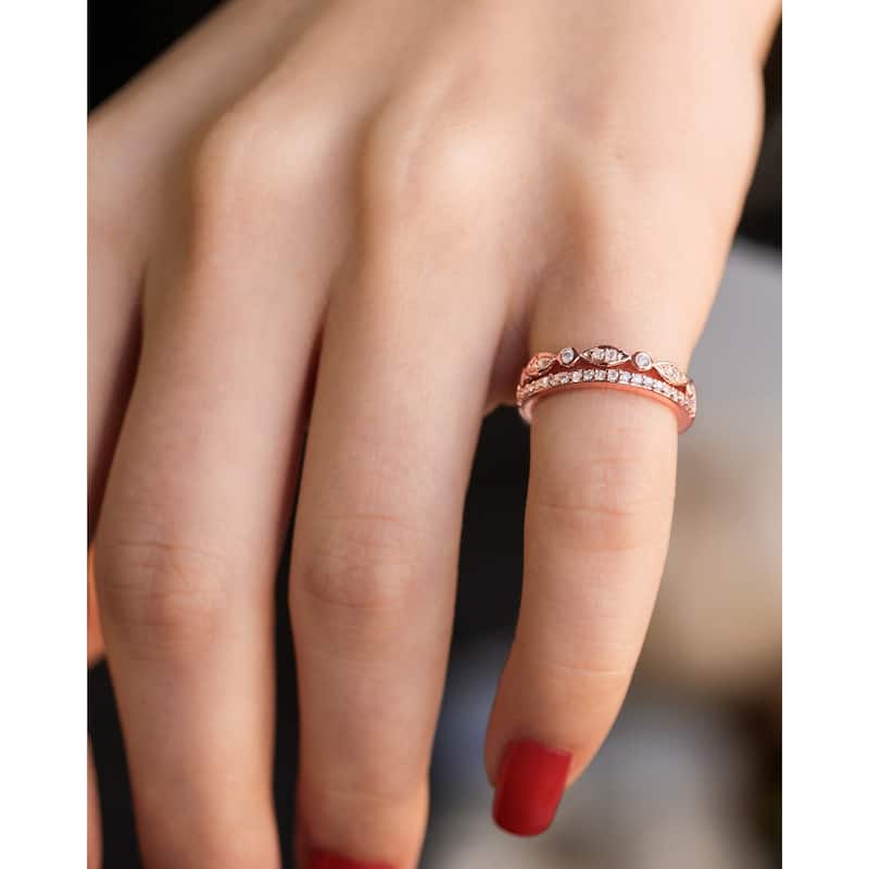 Annello by Kobelli 10k Rose Gold 1/4ct.tw Mixed Set Double Row Diamond Anniverary Band
