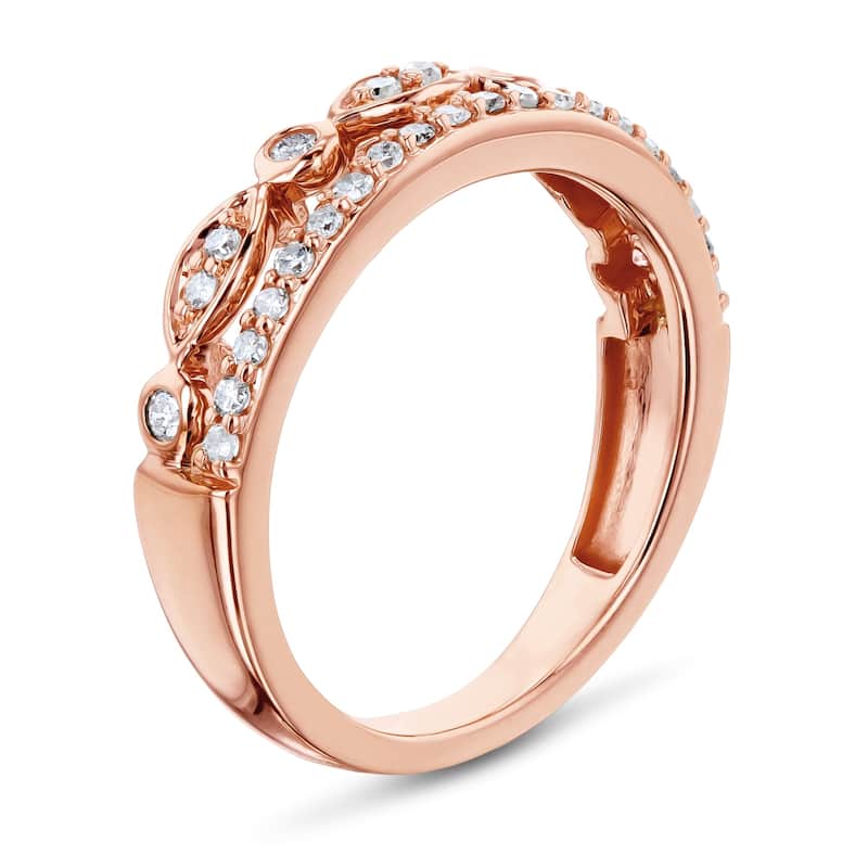 Annello by Kobelli 10k Rose Gold 1/4ct.tw Mixed Set Double Row Diamond Anniverary Band