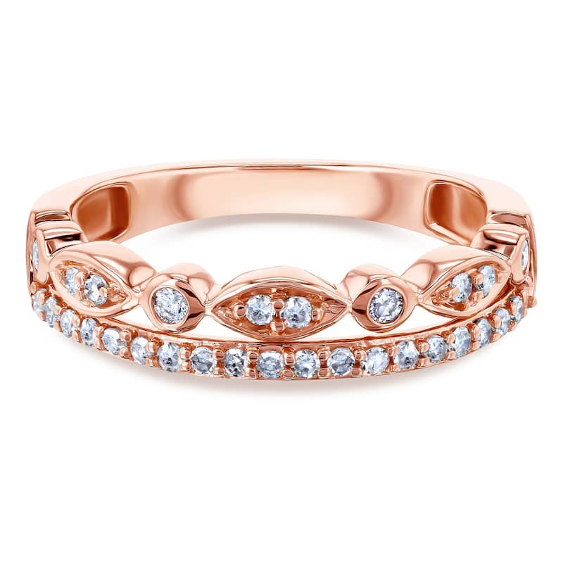 Annello by Kobelli 10k Rose Gold 1/4ct.tw Mixed Set Double Row Diamond Anniverary Band