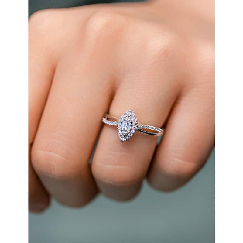 Annello by Kobelli 10k White Gold 1/4 Carat TDW Diamond Marquise Shape Cluster