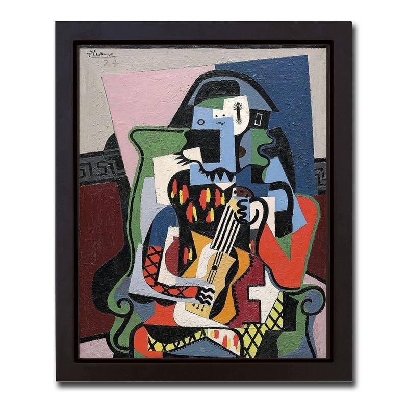 Harlequin Musician, 1924 by Pablo Picasso Framed Canvas Giclee Art (18 in x 14 in Framed Canvas Size, Ready to Hang)