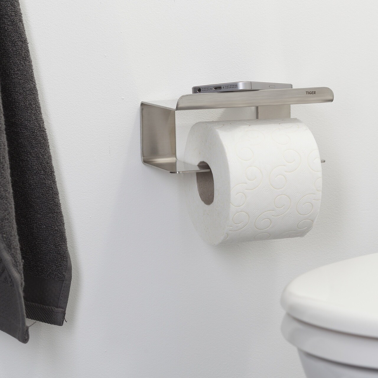 Shop Toilet Roll Holder With Shelf Tiger Colar Brushed Stainless