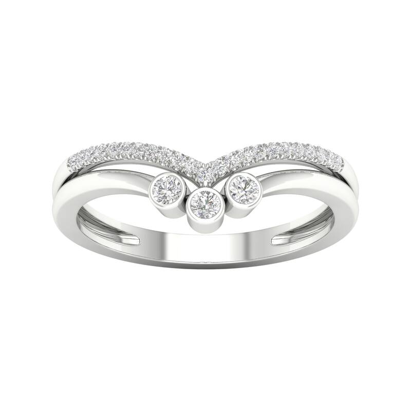 1/10ct TDW Diamond Contour Wedding Band in 10k Gold by De Couer - 8 - White