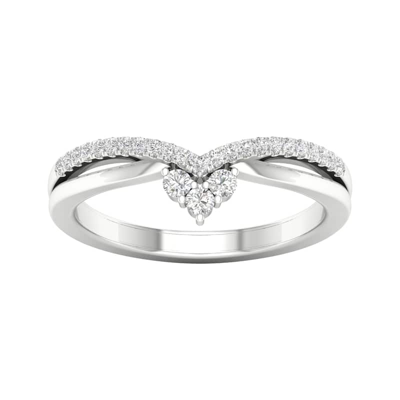 1/5ct TDW Diamond Contour Wedding Band in 10k Gold by De Couer - 7.5 - White