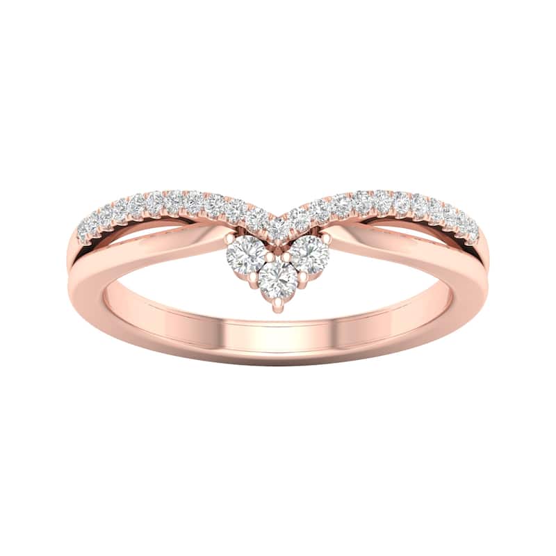 1/5ct TDW Diamond Contour Wedding Band in 10k Gold by De Couer - 8 - Rose