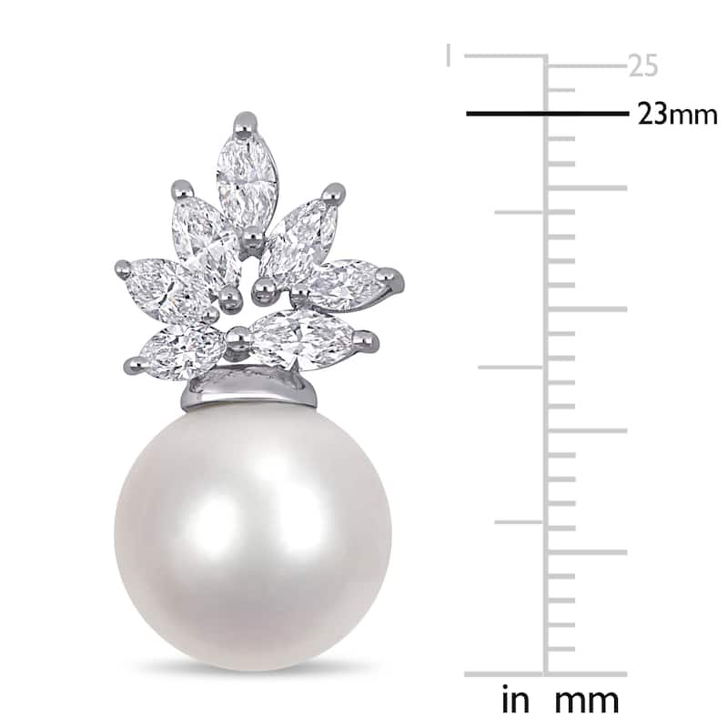 Miadora 14k White Gold South Sea Cultured Pearl 1-1/2ct TDW Diamond Marquise Cluster Earrings (11-12 mm)