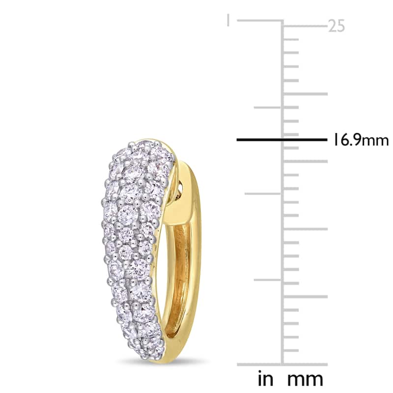Miadora 14k Yellow Gold 1ct TDW Diamond Cluster Huggie Hoop Earrings