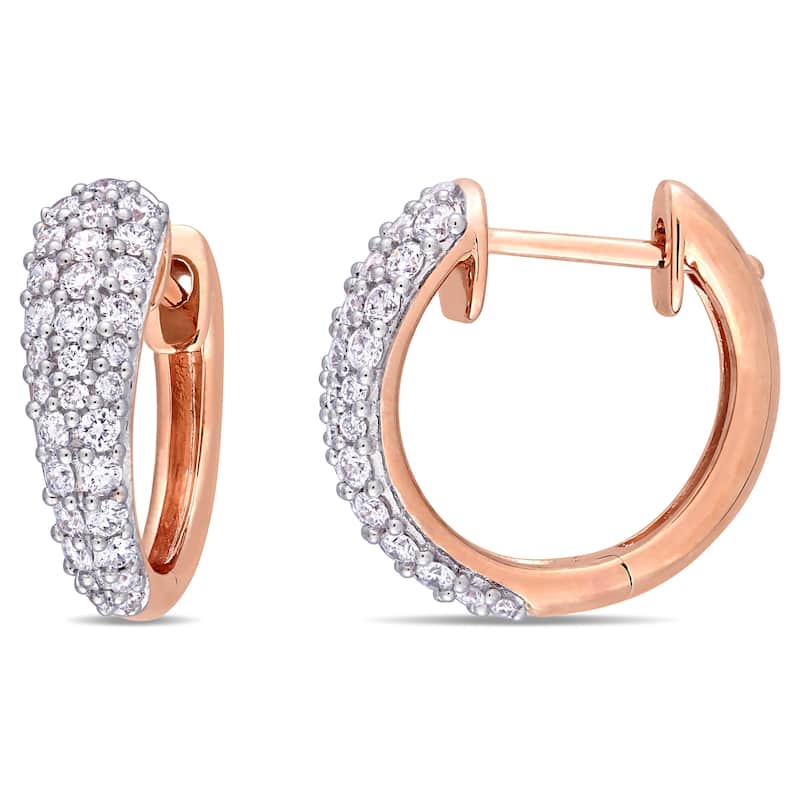 Miadora 14k Rose Gold 1ct TDW Diamond Cluster Huggie Hoop Earrings