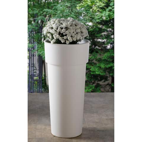 15" Rd. Duo Pot with container- Shiny White - 14.75"w x 31.25"h