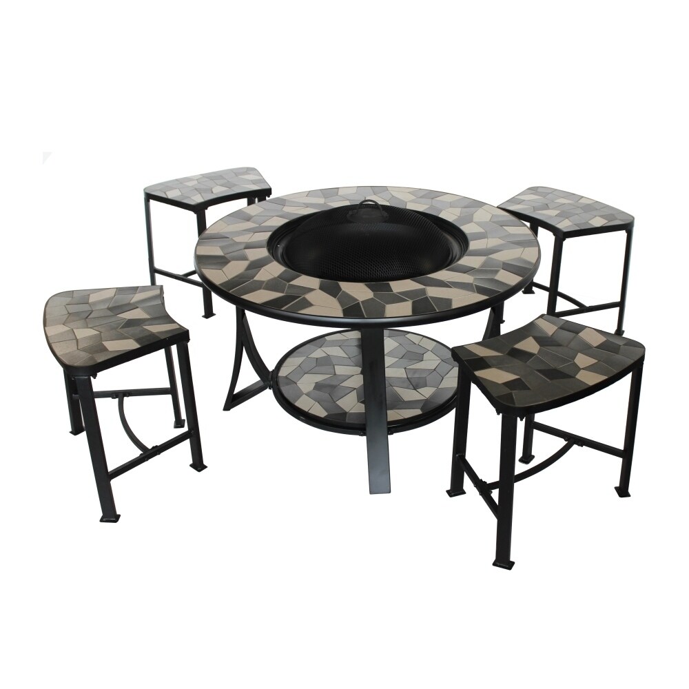 Shop Aleko Round Mosaic Tile Convertible Fire Pit Table With 4