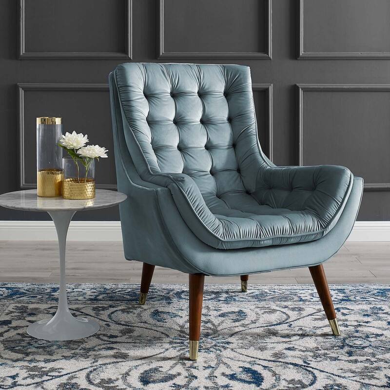 Modway Suggest Button Tufted Upholstered Velvet Lounge Chair, Gray