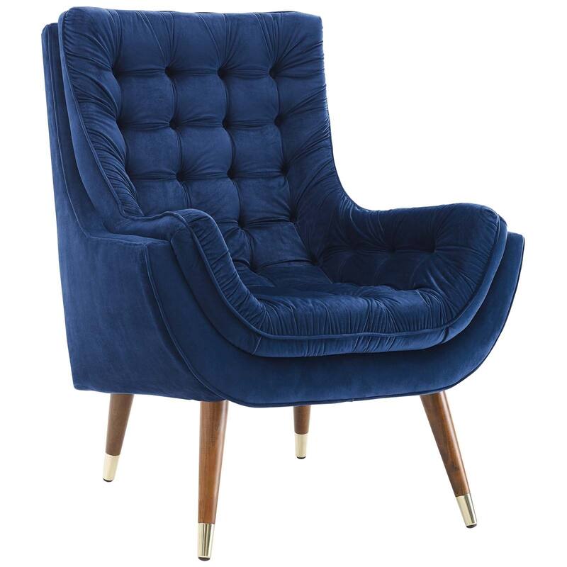 Modway Suggest Button Tufted Upholstered Velvet Lounge Chair, Gray - Navy