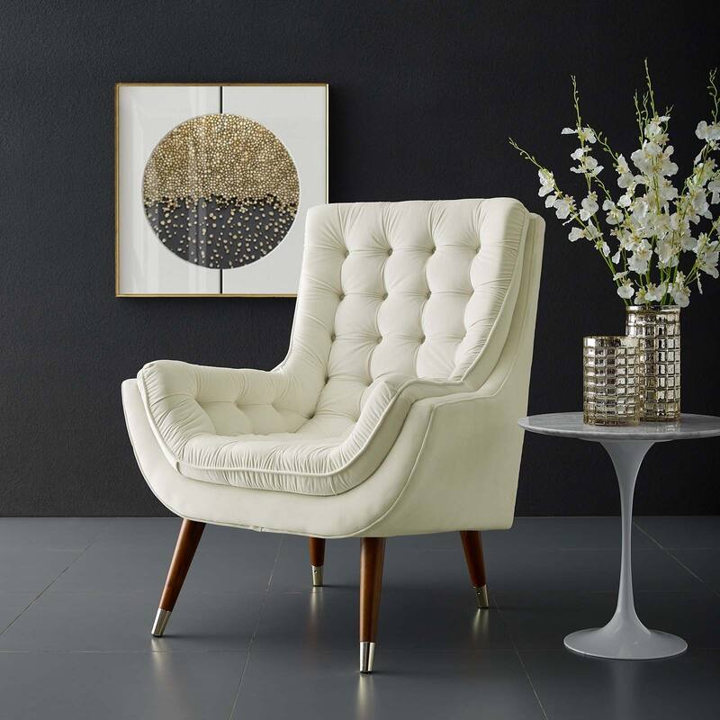 Modway Suggest Button Tufted Upholstered Velvet Lounge Chair, Gray