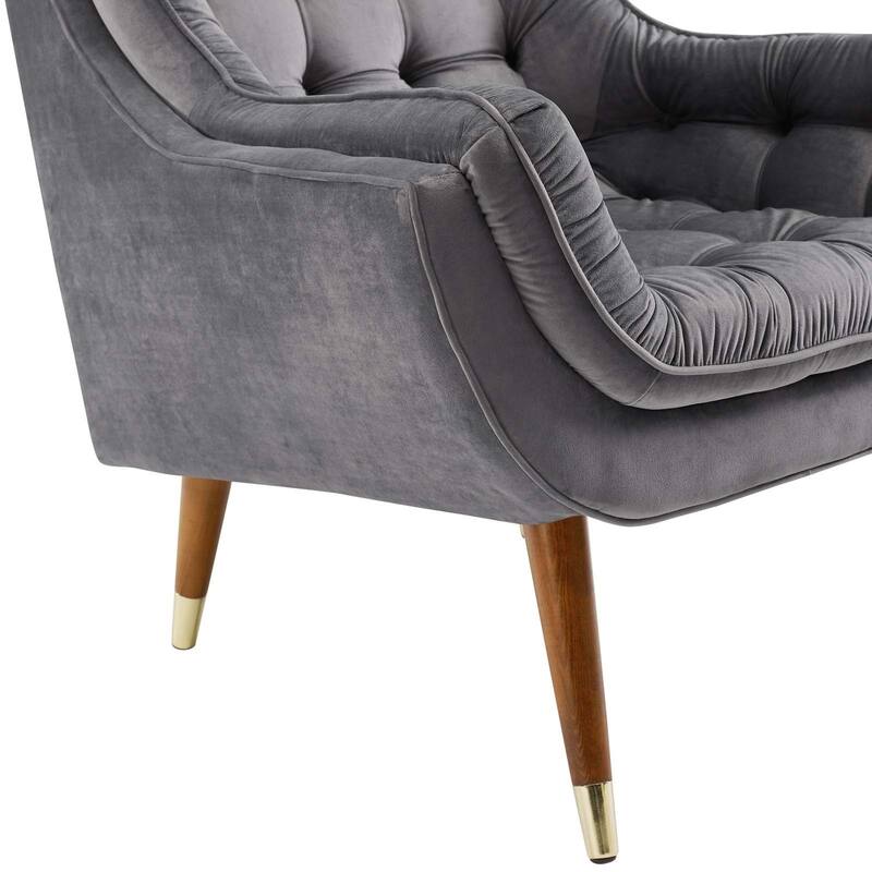 Modway Suggest Button Tufted Upholstered Velvet Lounge Chair, Gray