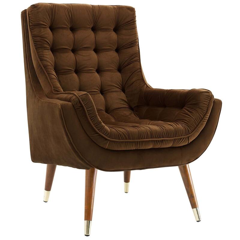 Modway Suggest Button Tufted Upholstered Velvet Lounge Chair, Gray - Brown