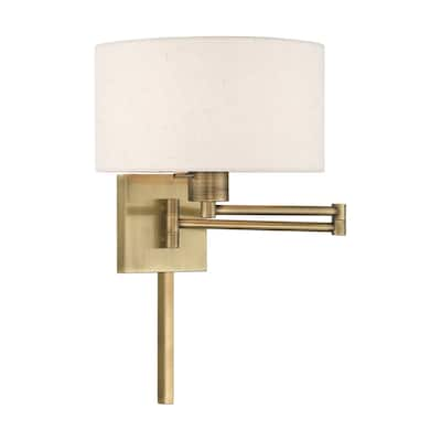 Livex Lighting 1-Light Oatmeal Drum Shade Swing Arm Wall Lamp - 11 w x 11 h x 24.25 d inches - 11"W x 11"H x 24.25"D