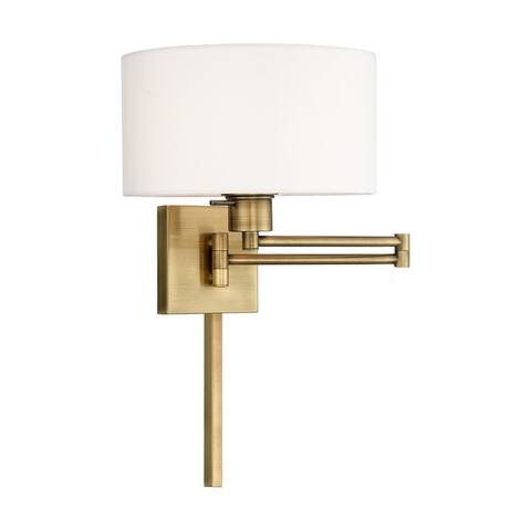 Livex Lighting 1-Light Off-White Drum Shade Swing Arm Wall Lamp