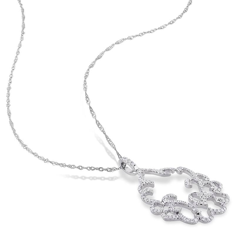 Miadora 14k White Gold 1/2ct TDW Diamond Abstract Filigree Drop Statement Necklace