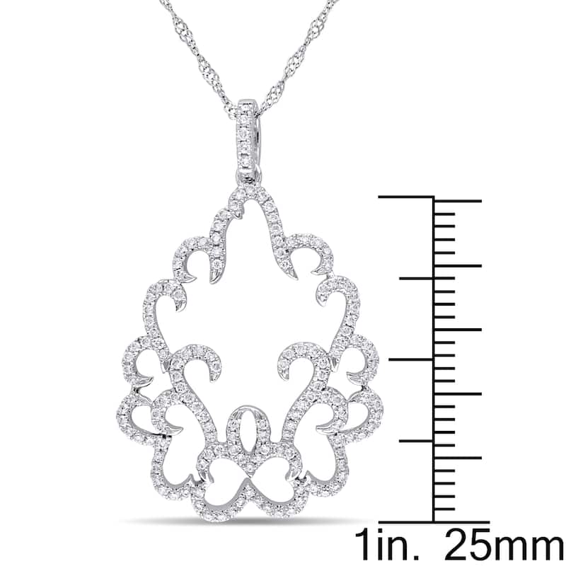Miadora 14k White Gold 1/2ct TDW Diamond Abstract Filigree Drop Statement Necklace