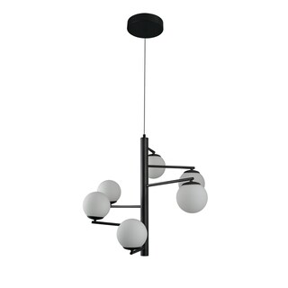 VONN Lighting Capri  28" LED Chandelier in Black with 6 Glass Shades (Dimmable/Energy Efficient/Sloped Ceiling Adaptable - 4 to 6 - Black - Title - Chandeliers For Bedrooms by Overstock.com