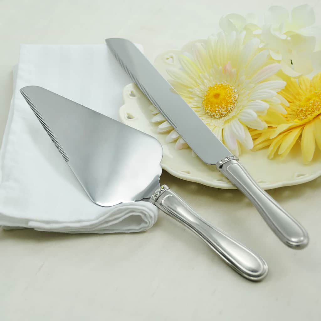 Brushed Rhinestone Cake Knife & Serving Set