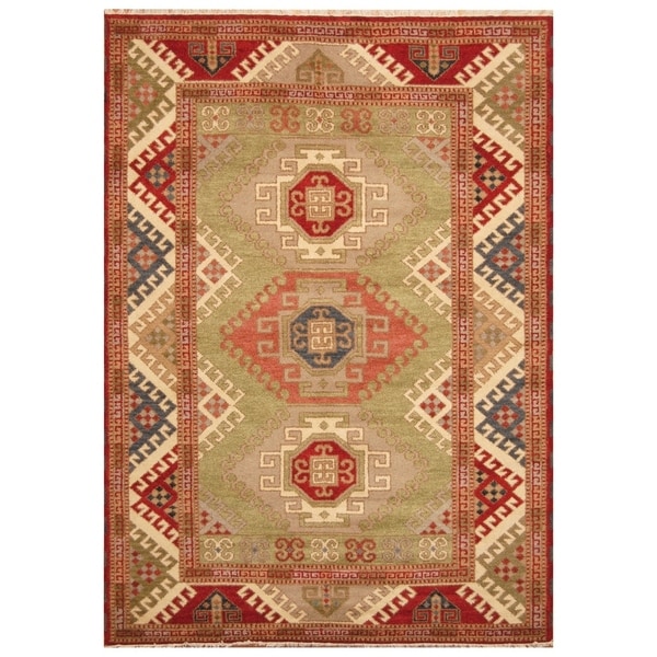 Handmade Kazak Wool Rug (India) - 5'8 x 8'