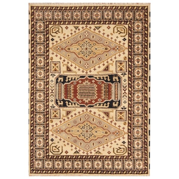 Handmade Kazak Wool Rug (India) - 4'9 x 6'7