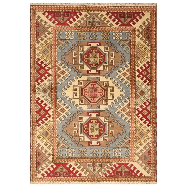 Handmade Kazak Wool Rug (India) - 5'8 x 8'