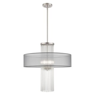 Livex Lighting Alexis 4-Light Brushed Nickel Pendant Chandelier - 24"Dia. x 33 -62"Adj. H (Translucent Gray) - Chandeliers For Bedrooms by Overstock.com