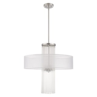 Livex Lighting Alexis 4-Light Brushed Nickel Pendant Chandelier - 24"Dia. x 33 -62"Adj. H (Translucent) - Chandeliers For Bedrooms by Overstock.com
