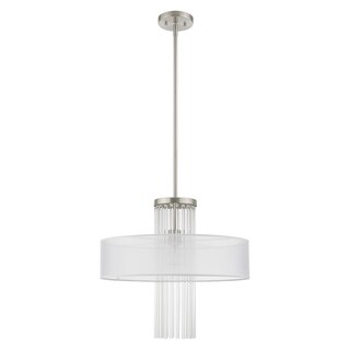 Livex Lighting Alexis 1-Light Brushed Nickel Pendant Chandelier - 20"Dia. x 27.5 - 57.5"Adj. H (Translucent) - Chandeliers For Bedrooms by Overstock.com