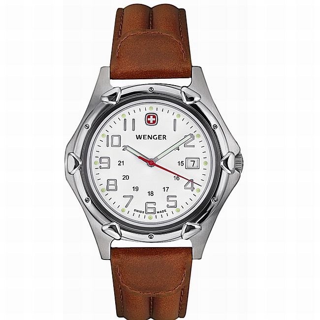 Wenger Men's Standard Issue XL Watch with Brown Leather Strap