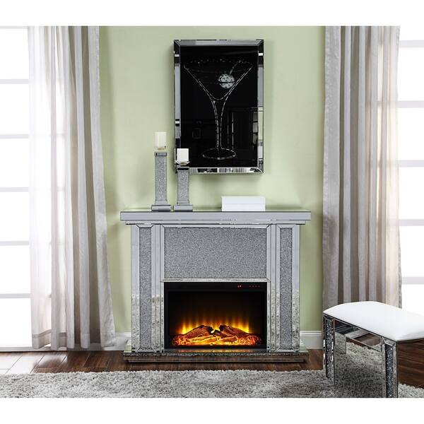 slide 2 of 5, ACME Nowles Fireplace, Mirrored and Faux Stones