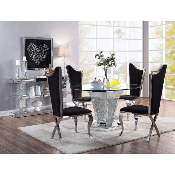 Acme Noralie Dining Table Mirrored Faux Diamonds And Clear Glass Overstock 25767785