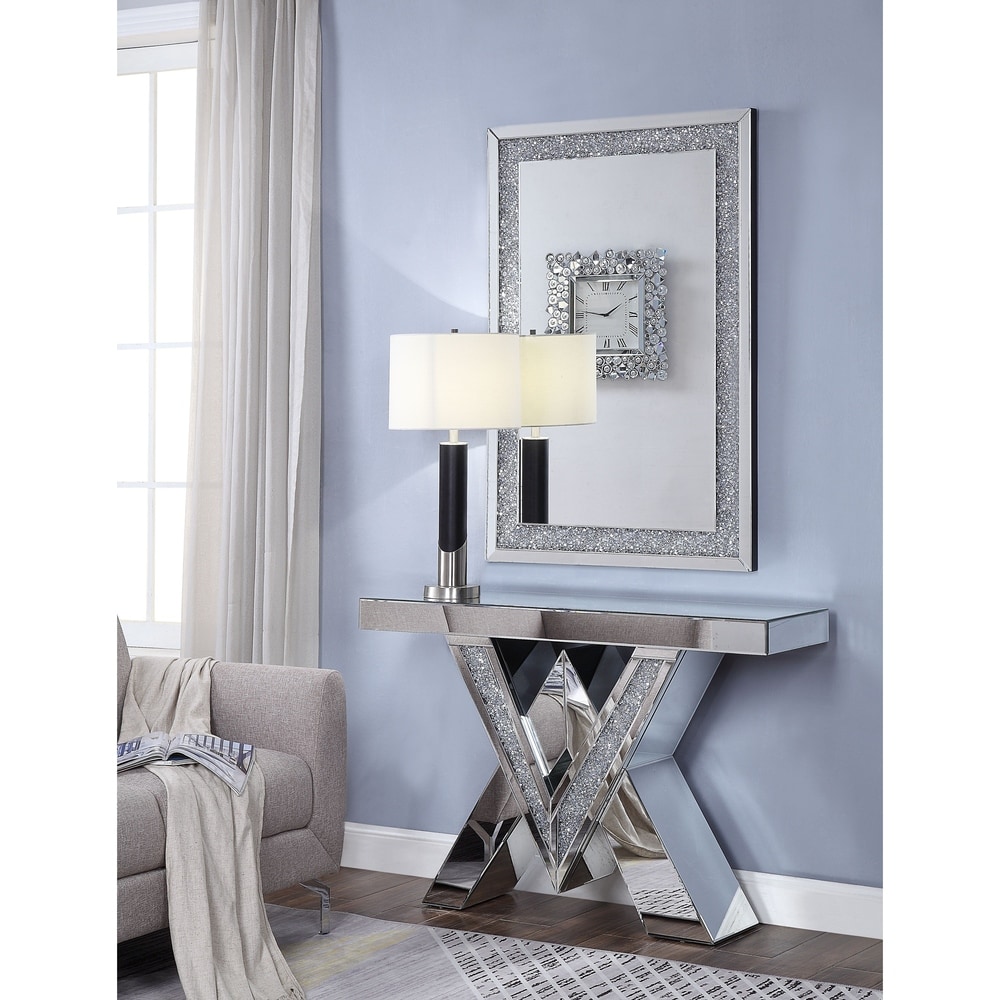 Acme Noralie Console Table, Mirrored and Faux Diamonds