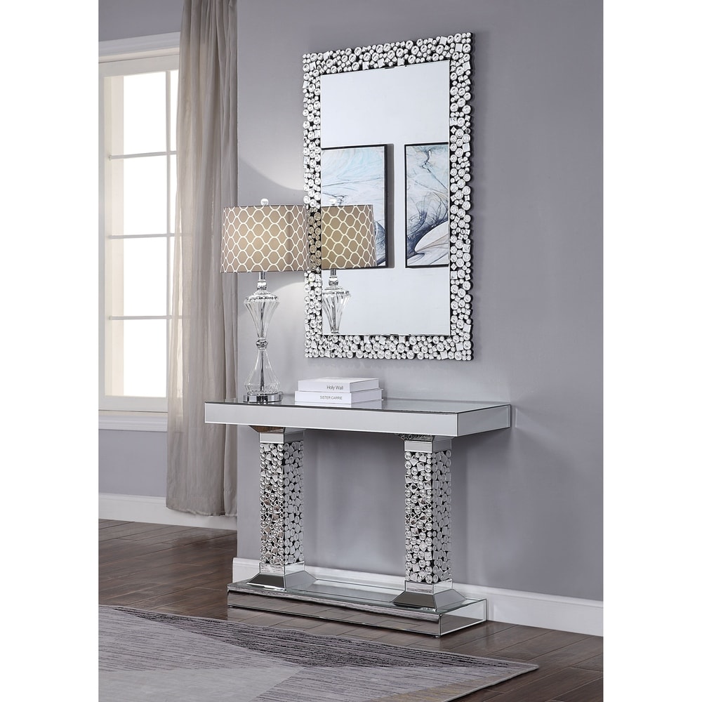Acme Kachina Console Table, Mirrored and Faux Diamonds