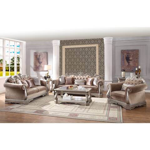 ACME Northville Loveseat with 4 Pillows, Velvet and Antique Champagne