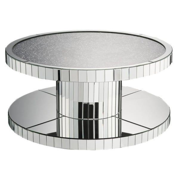 Modern Style Round Mirror Coffee Table with Glass and Faux ...