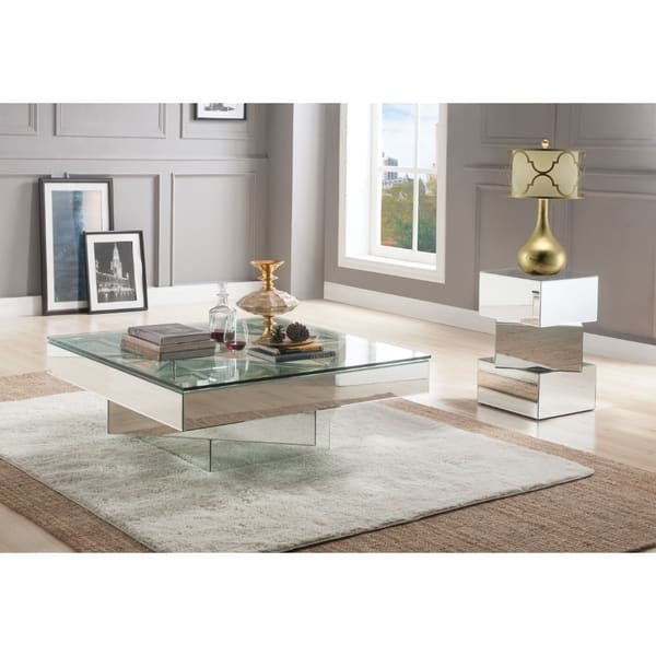 Modern Style Square Gl And Mirror Coffee Table With Pedestal Base Silver Modern Style Square Gl And Mirror Coffee Table With Pedestal Base Silver