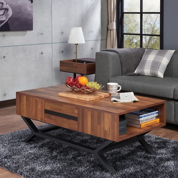 Shop Contemporary Rectangular Wooden Coffee Table with Storage Drawers