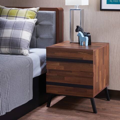 Two Drawers Wooden End Table with Angled Leg Support, Brown and Black