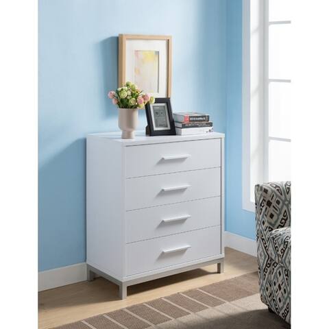 Wooden Four Drawers Utility Chest With Metal Bar Handles White By