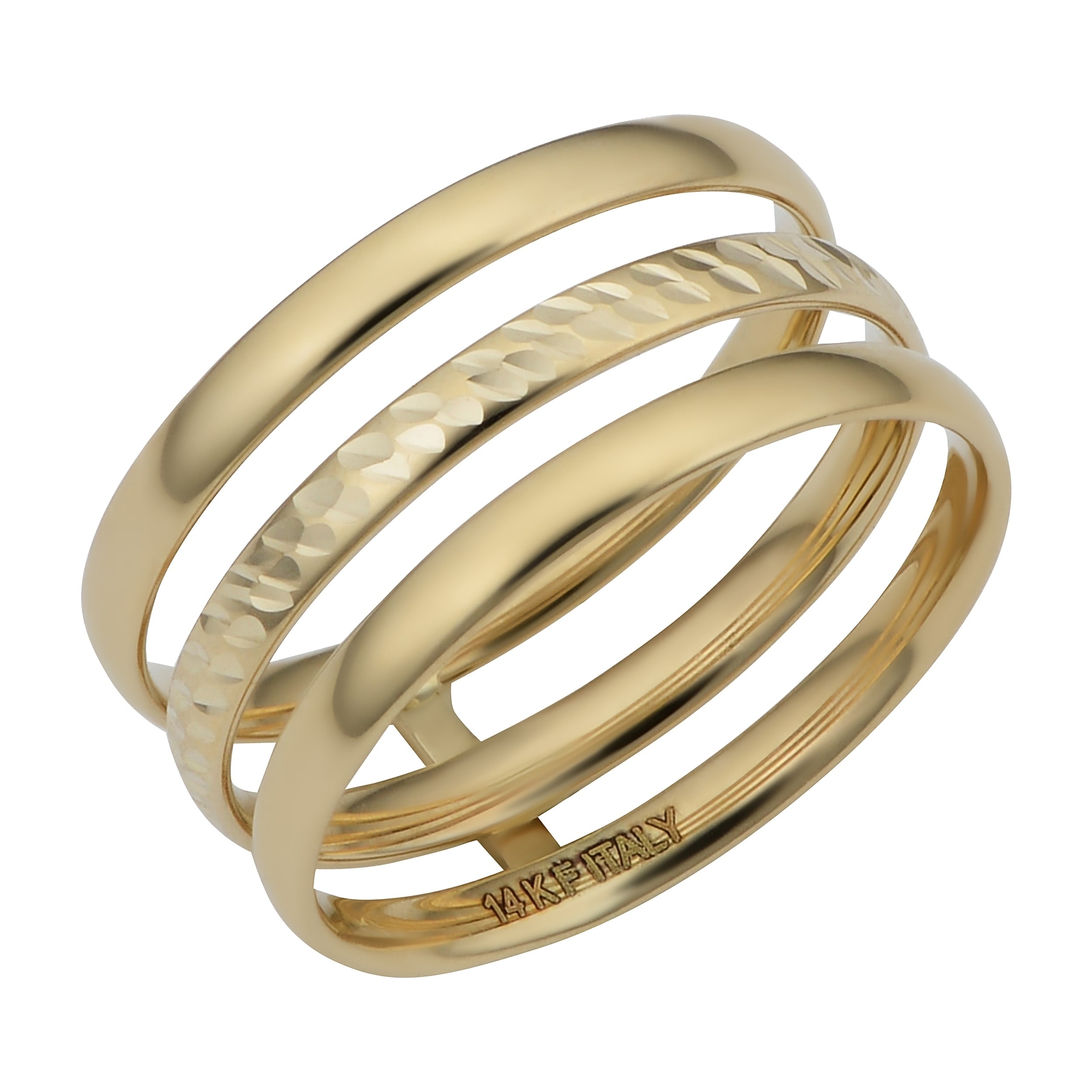 Au Naturale 14k Yellow Gold Polished/Diamond Cut Triple Band Ring