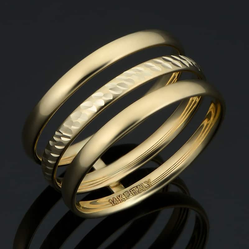 14k Yellow Gold Polished/Diamond Cut Triple Band Ring
