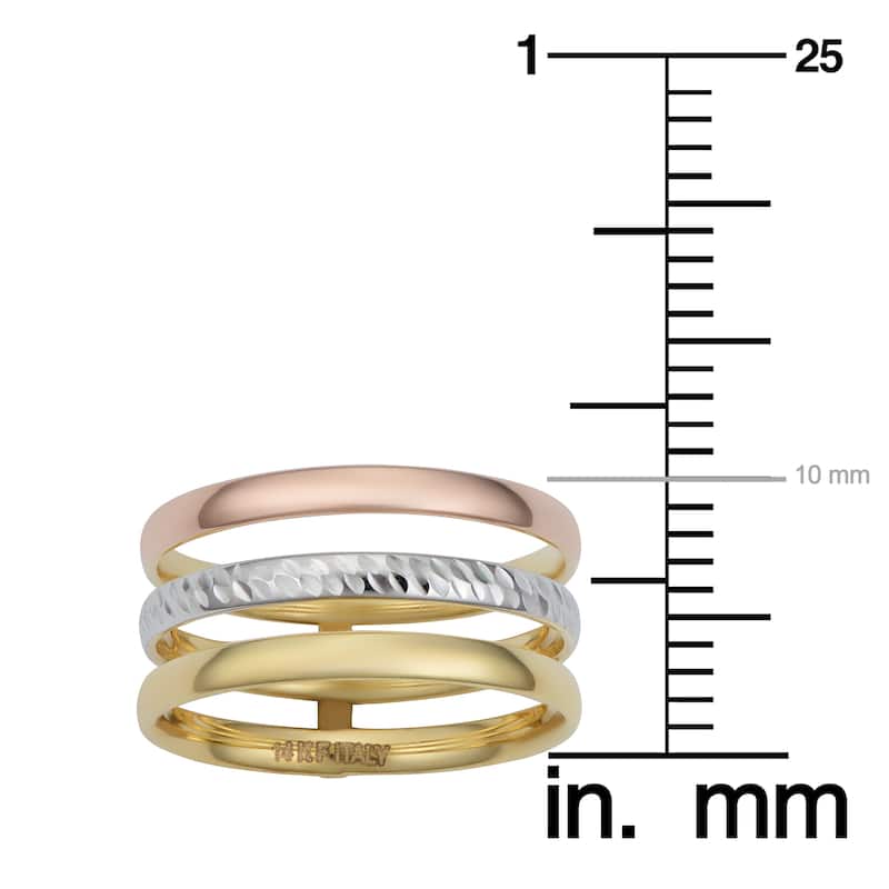 14k Tricolor Gold Polished/Diamond Cut Triple Band Ring